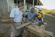 angling the porch stairway rails on the power miter box