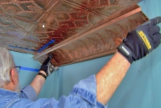 Installing copper ceiling tile cornice