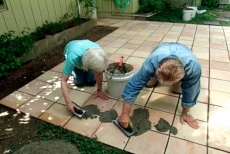grouting the patio tile joints