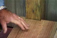 fitting the notch on the last tread for the porch stairway