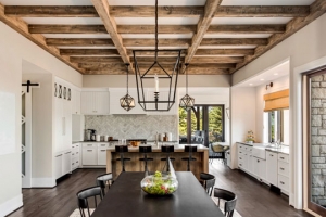 Kitchen with wood beams