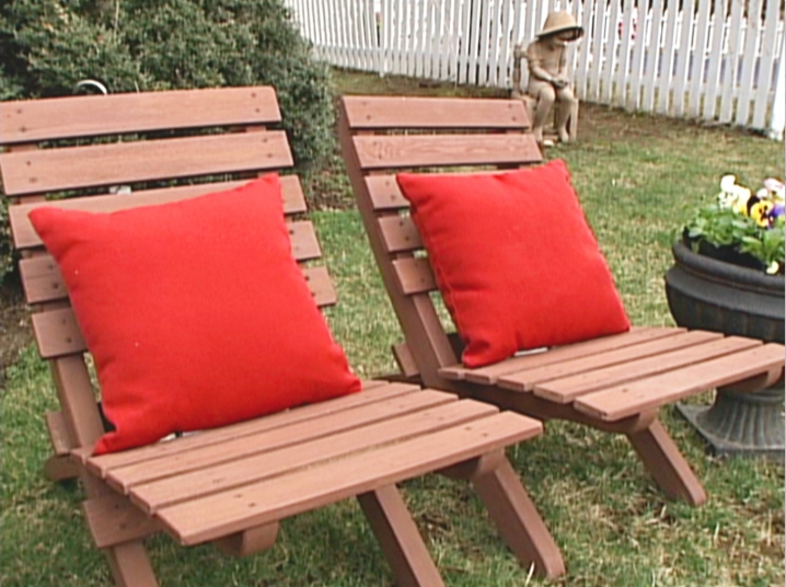 Restored wooden outdoor chairs