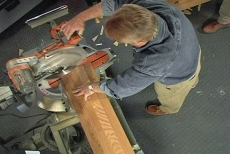 mitering one end of a flooring plank