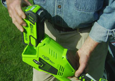 Removing the battery from Greenworks DigiPro String Trimmer