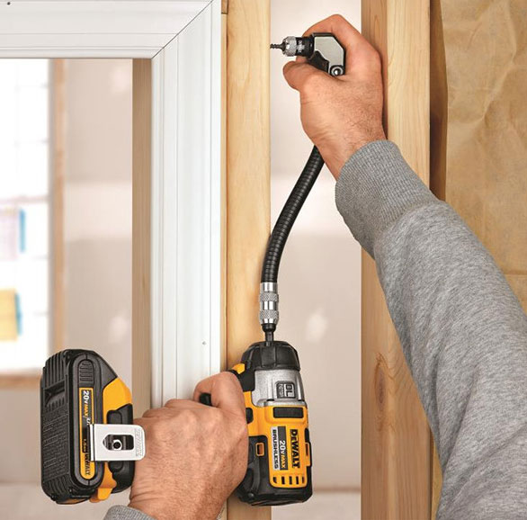 Dewalt flex shaft is being used on inside walkway and allows to reach hard to reach spaces