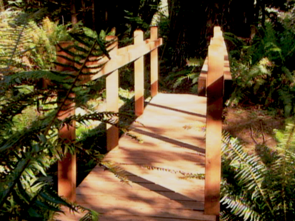 Wooden footbridge outside 
