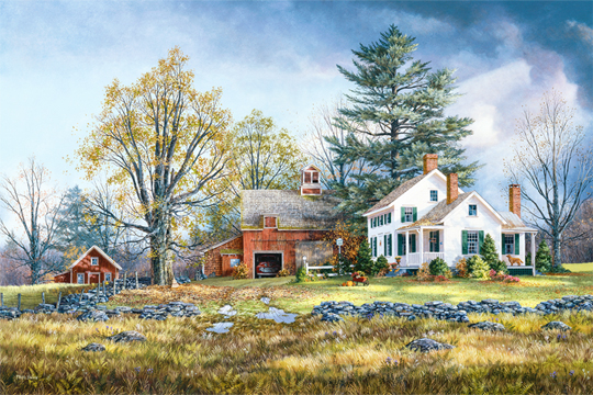 Painting of farm and barn by Fred Swan
